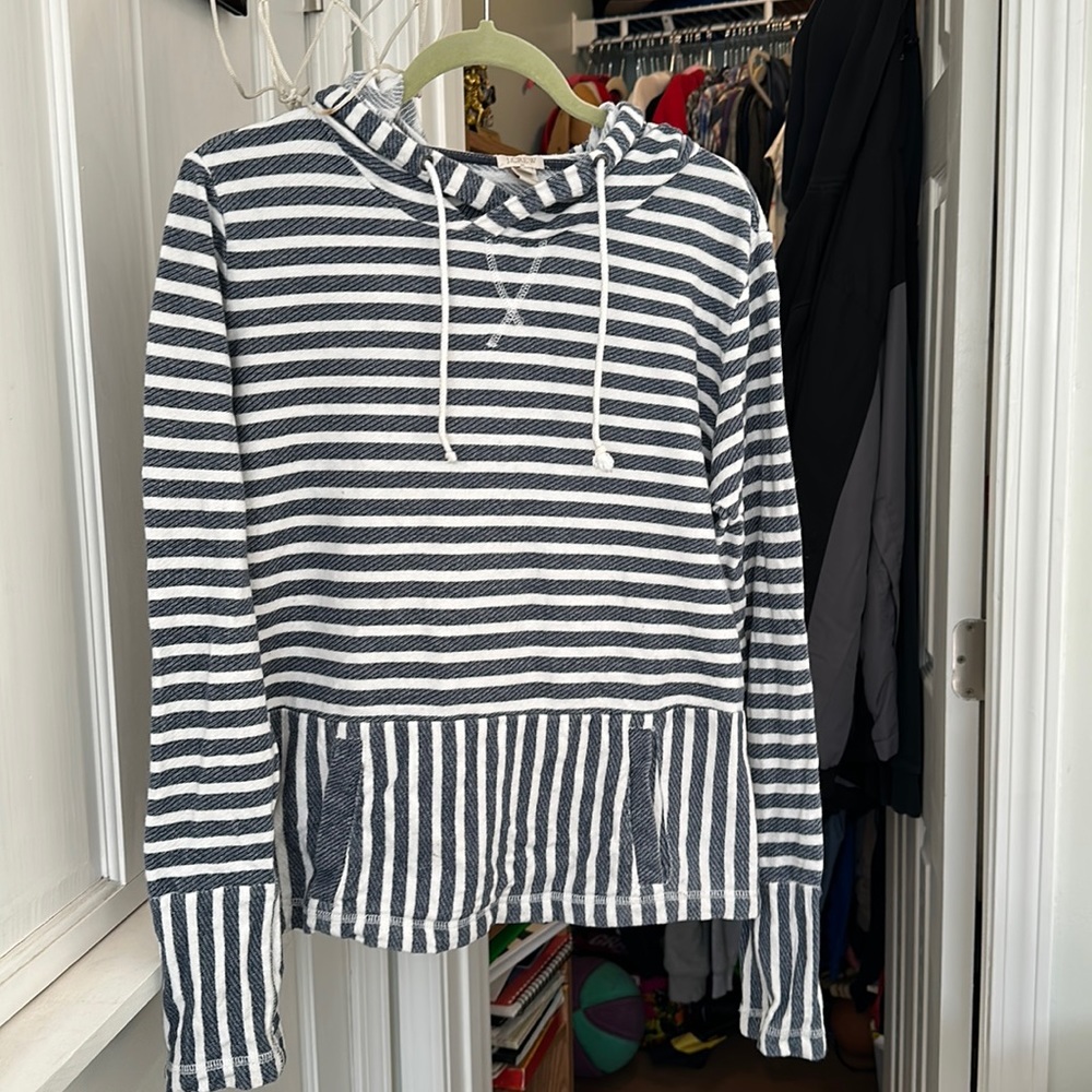 J Crew light sweater with hoodie.